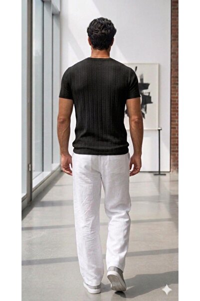 CAST COLLECTİON Erkek Siyah Regular Kalıp Zincir Desenli T-Shırt
