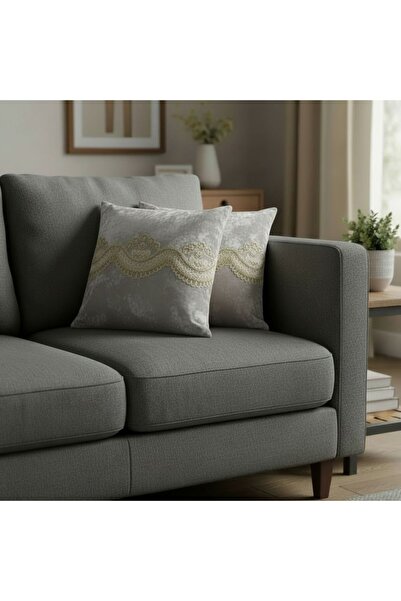 DECORA CASA HOME COLLECTİON طقم من 2 غطاء وسادة مزخرف بالدانتيل والمخمل على ا...