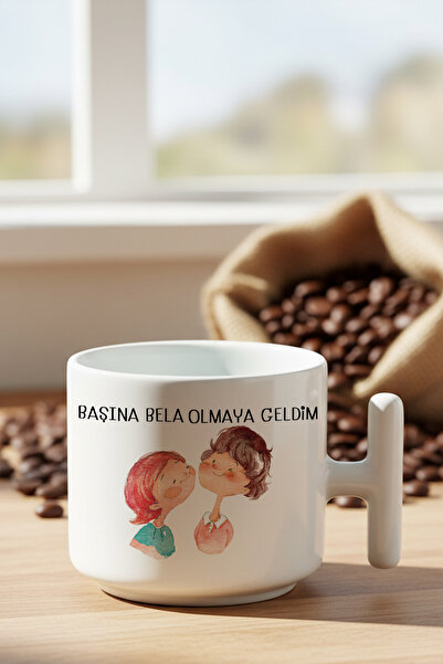 giftkonsept I Came to Get in Trouble Printed T-Handle Latte Cup as a Gift for...