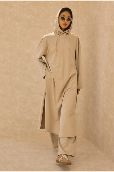 HEQA Μακρύ φούτερ με κουκούλα Oyster