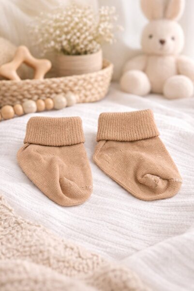 Amélio Kids Kahve Organik Pamuk Katlamalı Unisex Yenidoğan Soket Çorap