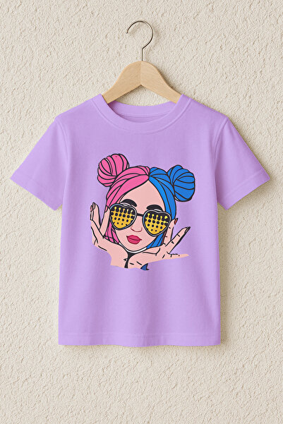 MYADA Tricou premium pentru fete, imprimat, 100% bumbac, cu păr colorat trico...