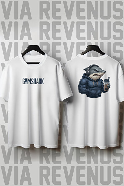 Vordevia Tricou unisex Gym Shark Shaker cu imprimeu, cu gât rotund, croială l...
