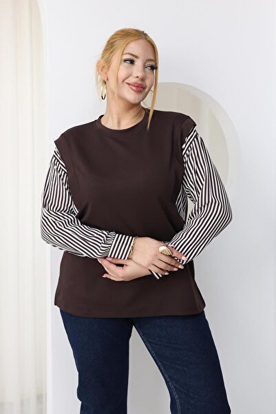 Siyezen Plus Size Striped Modal Fabric Blouse