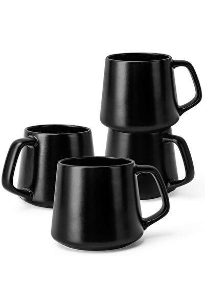 MIAMIO Set of 4 Coffee Cups, Luxe Collection, Ceramic, Black, 420 ml