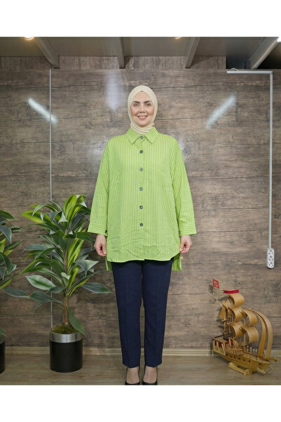 ALFU Moda Kadın Çizgili Şık Günlük Gömlek