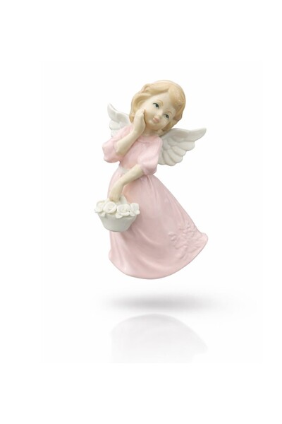 esdekor 18X10CM porselen orta melek ÇİÇEKLİ KIZ PEMBE