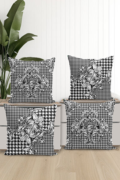 Filamente Σετ 4 καλύμματα μαξιλαριών διπλής όψης με ψηφιακή εκτύπωση, μαύρο κ...