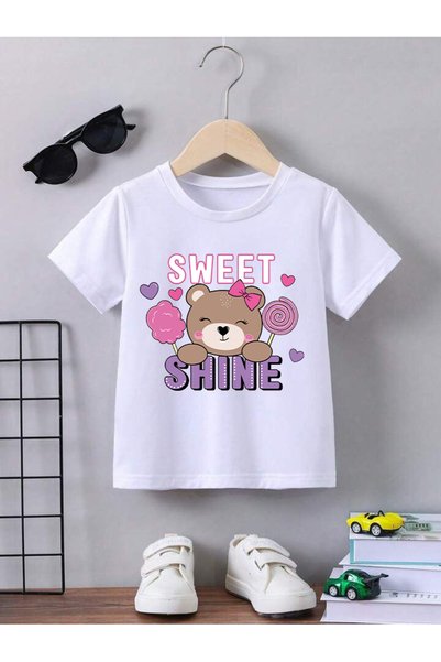 STİL-X تي شيرت للأطفال مطبوع عليه Sweet Shine مصنوع من القطن بنسبة 100% برقبة...