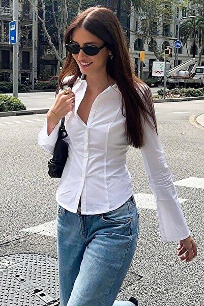 Köstebek Cămașă albă din poplin spaniol, croială slim, stil Y2K