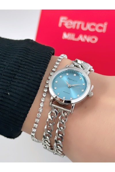 Ferrucci Steel Strap Minimal Case 2 Year Warranty 3 Atm Waterproof Women's Wristwatch + Bracelet Gift