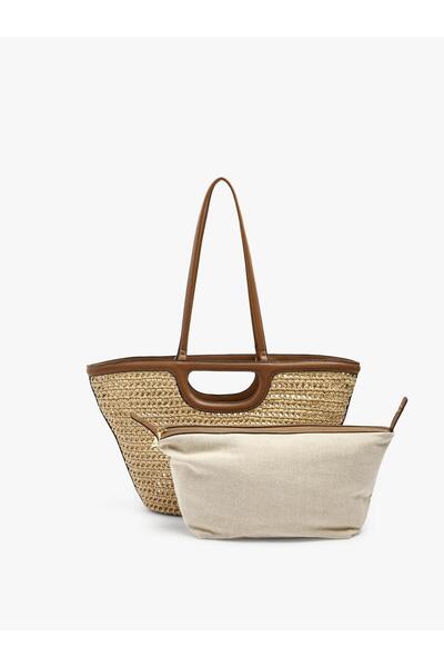 PARFOIS Kadın İçi Çıkarılabilir Hasır Görünümlü Tote Çanta