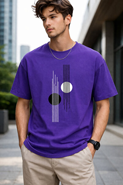 VODEXA Tricou oversize pentru bărbați, cu imprimeu STRAIGHT LINES, 100% bumba...