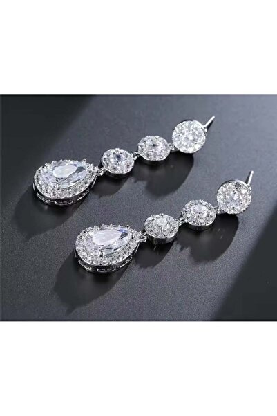 OEM Long Drop Earrings with Zirconia – Elegant Shine for Bride, Godmother CMA194