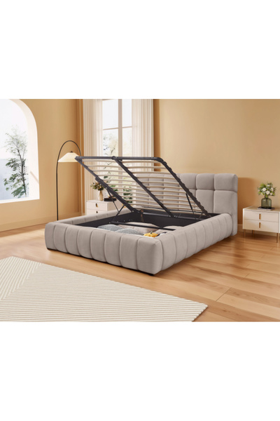 MarketMob Pat Grande 160x200 cm Lada Depozitare Tapitat Stofa Maro Deschis So...