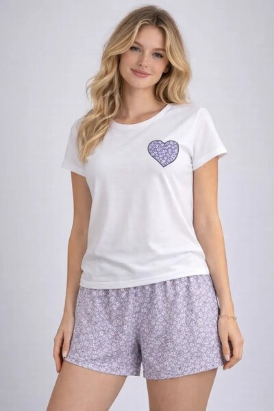 Cool & Sexy Ženska pidžama sa šortama u lila boji sa uzorkom srca
