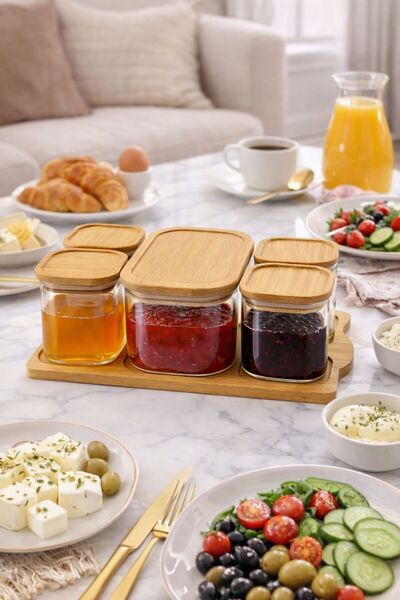 NEWNOW Glass Breakfast Set with Bamboo Lids – 5-Piece Storage Containers with...