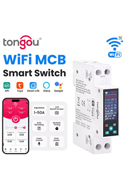 TONGOU Întrerupător,Contor inteligent monofazat Tuya Wi-Fi cu șină DIN 1-50A ...