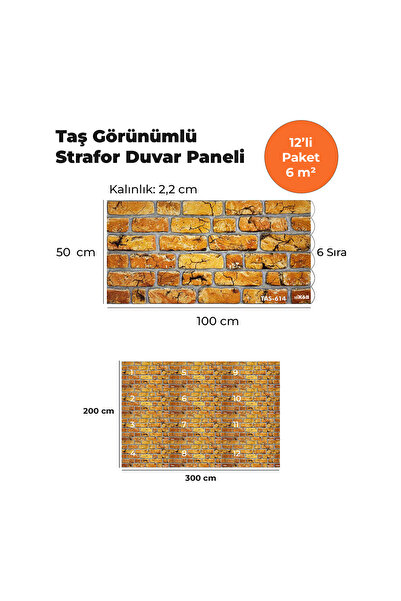 KnB Duvar Panelleri TAS-614 TAŞ GÖRÜNÜMLÜ 3D STRAFOR DUVAR PANELİ (12'Lİ PAKET)