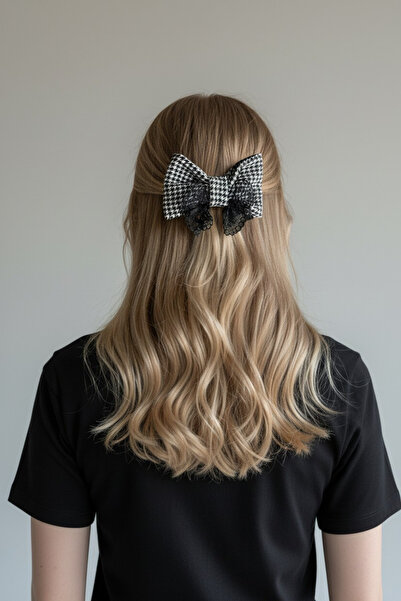 WOWMOM Houndstooth Patterned Lace Detailed Bowknot Hairpin Stylish Women's Ha...