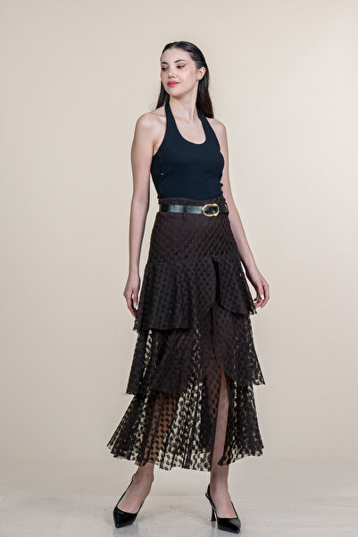 MissVina Layered Flounce Long Tulle Lace Skirt 6882