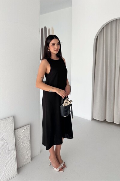 moda poni Women's Sleeveless Black Midi Dress