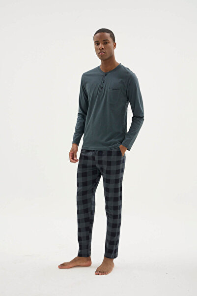 KLY Battal Midi Collar Men's Pajamas 9108B