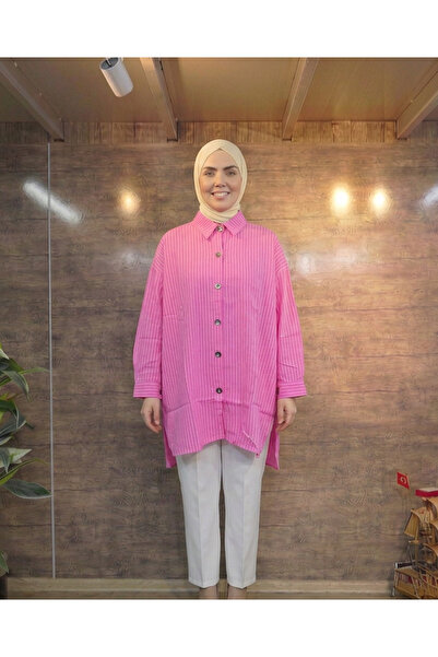 ALFU Moda Kadın Çizgili Şık Günlük Gömlek