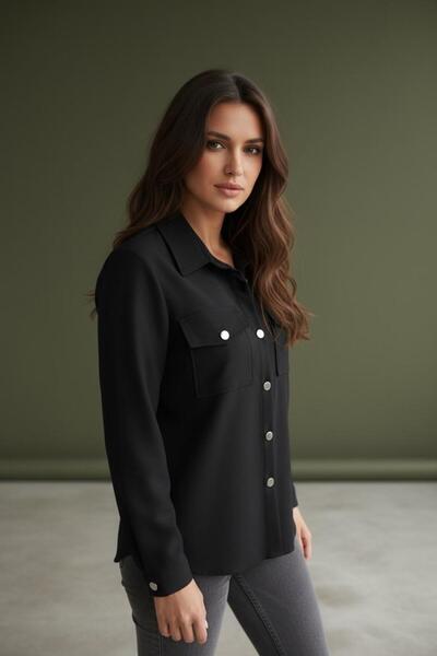KLAPA Classic Fit Dark Black Shirt Jacket with Flap Pockets