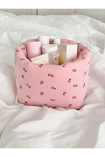 Lulishop Ροζ τσαντάκι με μοτίβο λουλουδιών και απαλή υφή, οργανωτής καλλυντικ...