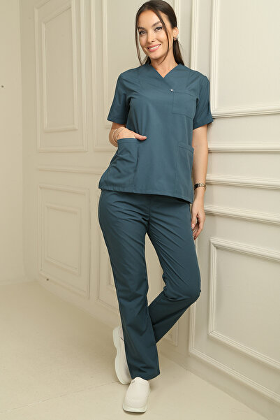 DENİZ İŞ Women's Yarasakol Linda Scrubs Set - Petrol Blue