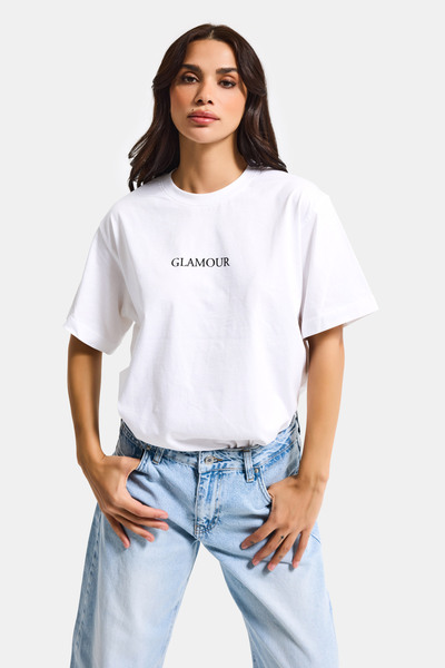 it's basic Дамска бяла тениска s6-127 овърсайз с принт Glamour, 100% памук