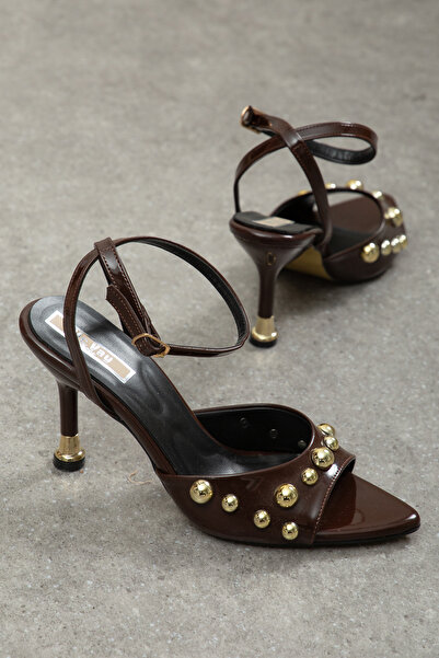 M Miss dark moda Gold Beaded Ankle Strap with Patent Leather Buckle, Special ...