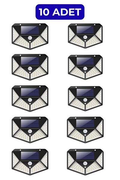 ALFAGİFT 10 Adet Güneş Enerjili 100 LED Sensörlü Duvar Bahçe Lambası, Solar D...