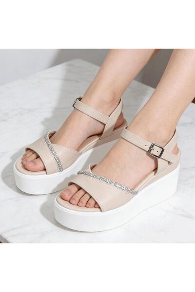 Tmall Sandale de damă, piele ecologică, platformă, SA104, bej