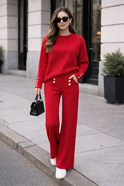 Nobrand Compleu Damă Tricotat Elegant cu Pantaloni și Pulover – Set Casual Chic