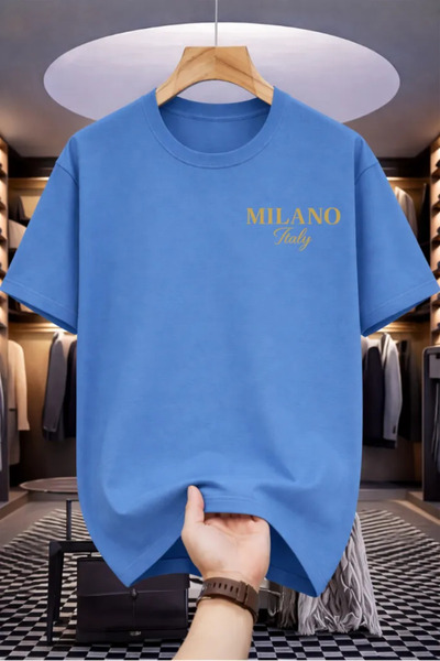 HOFFNUNG Unisex Short Sleeve Round Neck Milano Italy Printed Solid Color Tshirt