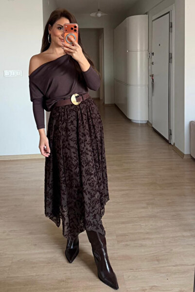 Sorridi Floral Patterned Asymmetrical Cut Tulle Long Skirt