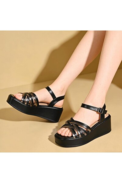 Tmall Γυναικεία σανδάλια, δερματίνη, πλατφόρμα, SA105, μαύρο