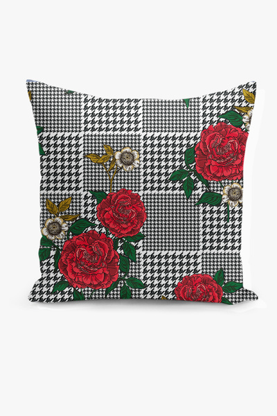 Filamente غطاء وسادة بطباعة رقمية على الوجهين - أسود وأبيض / نمط مخالب الغراب...