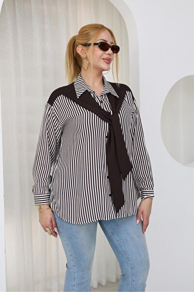 Siyezen Plus Size Shirt with Scarf Detail on the Shoulder