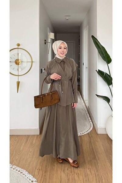 Queensland Cupra Kumaş Kuşaklı Uzun Etekli Desing Takım