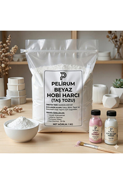 Pelirum 1 KG Beyaz Hobi Harcı - Yüksek Mukavemetli Taş Tozu - Saksı, Biblo ve...