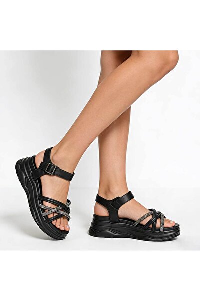 Tmall Γυναικεία σανδάλια, δερματίνη, πλατφόρμα, SA107, μαύρο