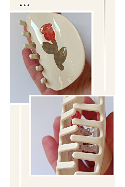 TREND Vintage Rose Printed Cream Color 8.5 cm Bone Peg Buckle Elegant Hair Ac...