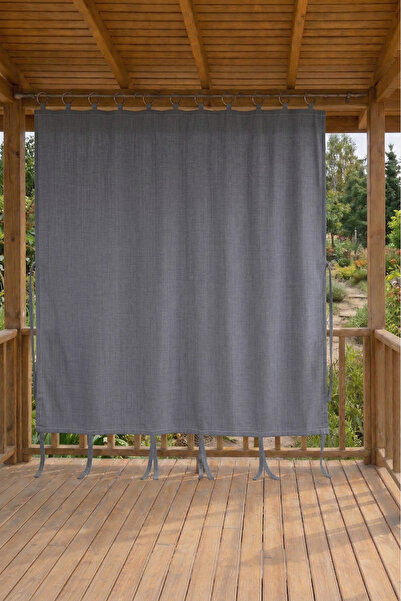 SHY TEKSTİL Antrasit Demir Halkalı Su Geçirmez Rüzgâr Dayanımlı Pilesiz Balko...