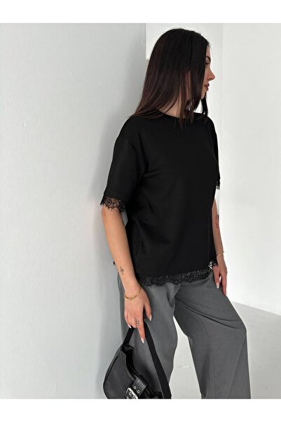 Noa&Noa Women's Short Sleeve T-Shirt with V Lace Detail on the Back