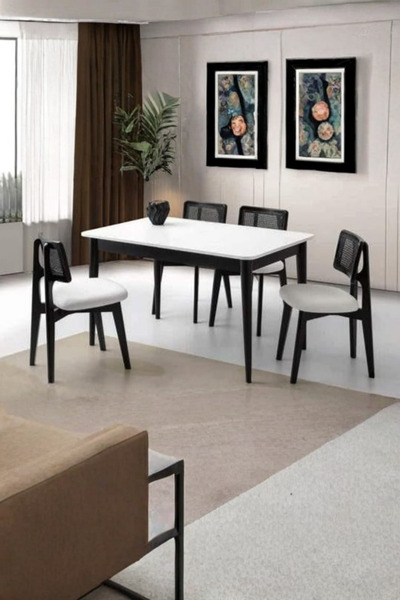 Savita Home 1358 Kuzey Siyah Bukle Sandalye Seti – Fidan Masa ile Modern Konf...