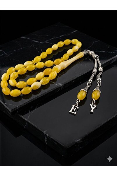 QELA COLLECTION Kişiye Özel Harfli Toz Kehribar Tesbih Arpa Kesim – Kişiye Öz...