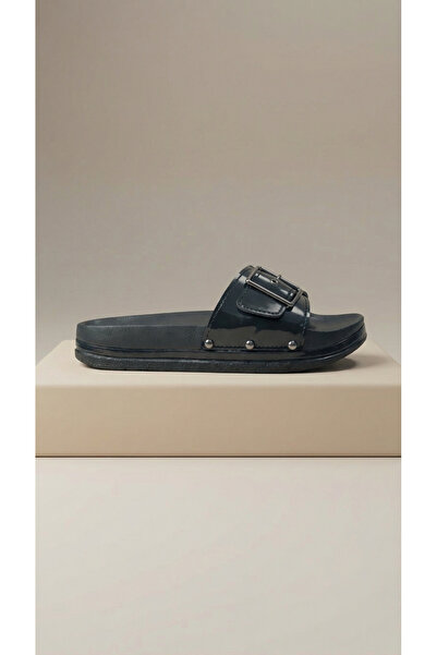 Shoebuo شبشب نسائي بمشبك، مصنوع من الجلد اللامع، نعل مريح، للاستخدام الصيفي ف...